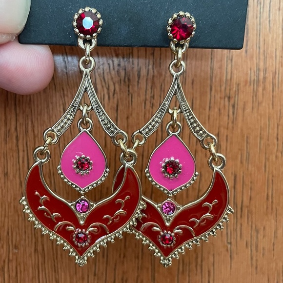 VTG Dark Pink Enamel Earrings - Picture 1 of 4